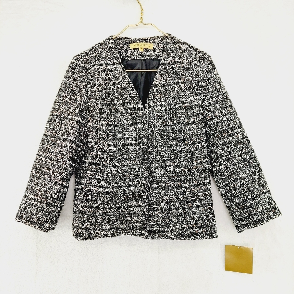 New Nipon Boutique Civet Poised Black Multi Sequin Tweed Jacket Blazer  P2483